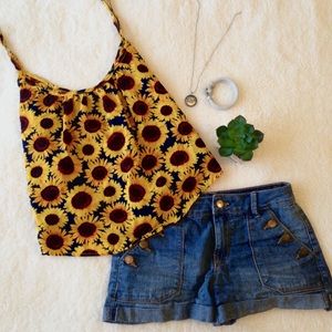 Flowy Sunflower Crop Top with Spagetti Straps